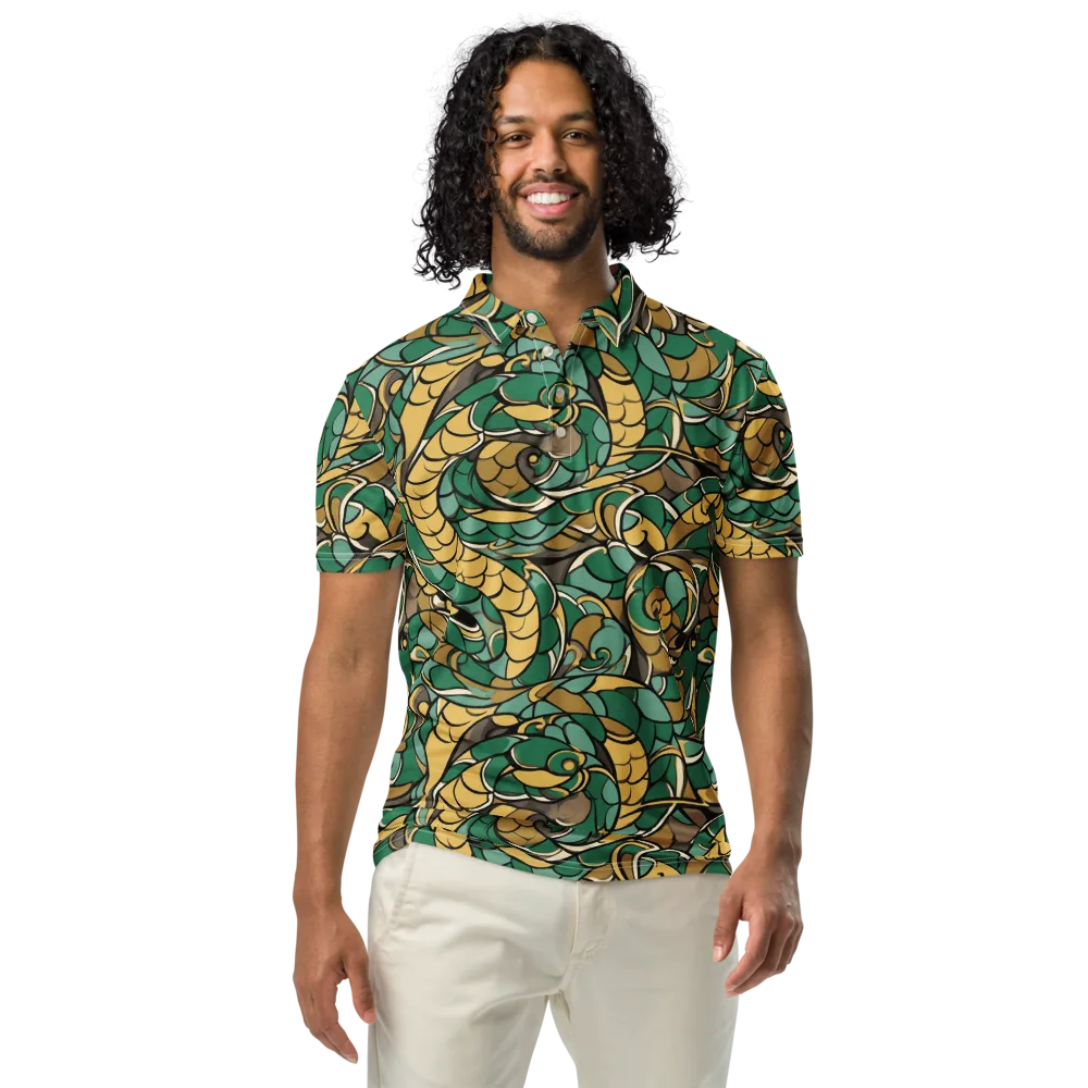 Verdant Dragonwork on Men's Slim Fit Polo Shirt — Front