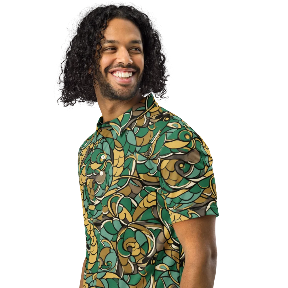 Verdant Dragonwork on Men's Slim Fit Polo Shirt — Left Front