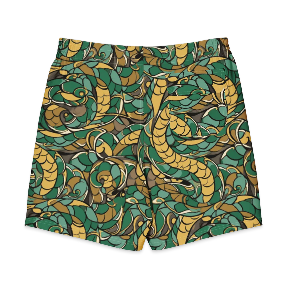 Verdant Dragonwork on Men's Board Shorts — Back