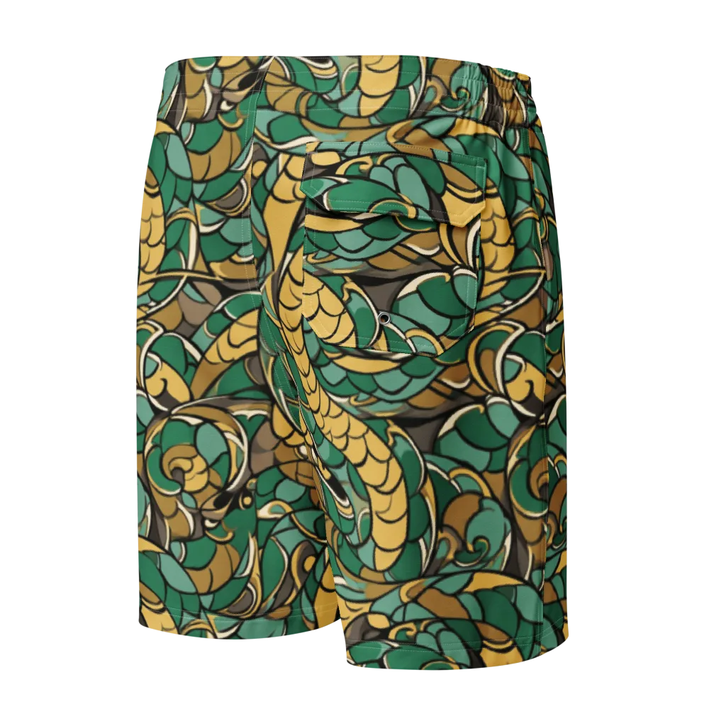 Verdant Dragonwork on Men's Board Shorts — Back