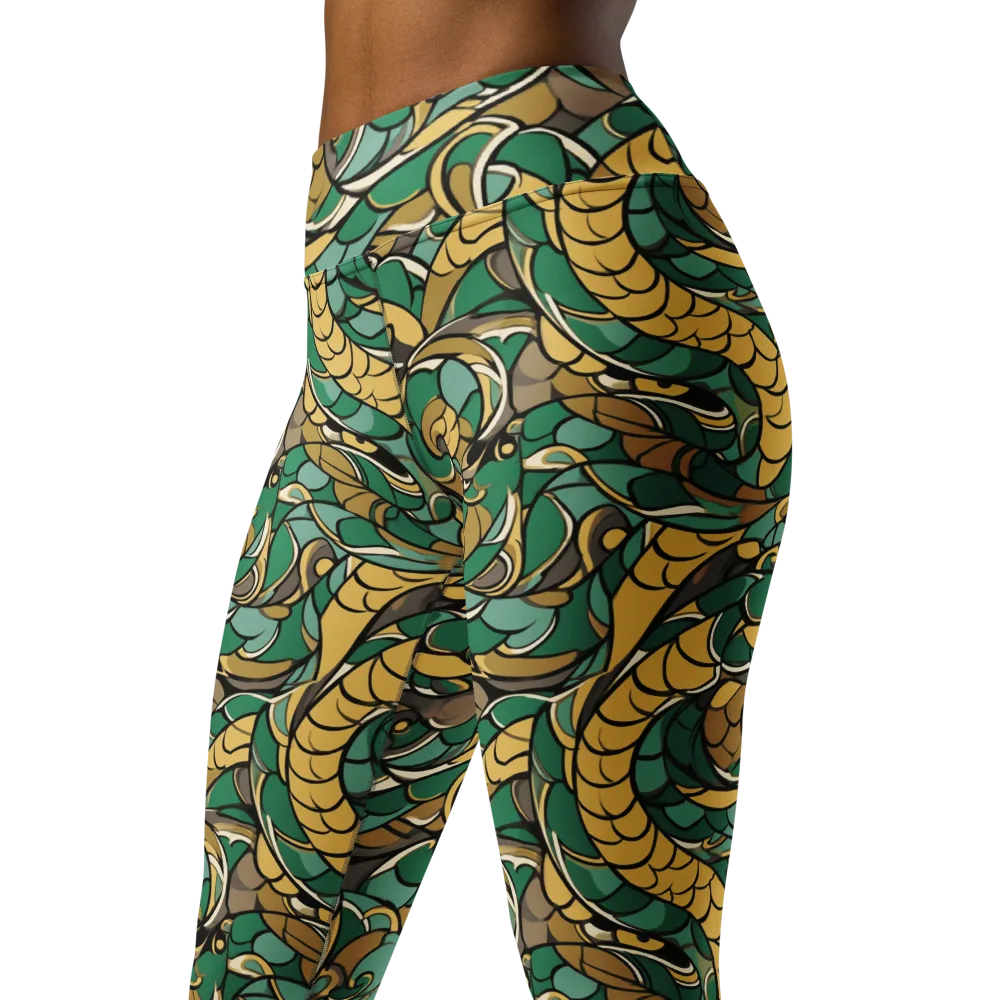 Verdant Dragonwork on Yoga Leggings — Left Front