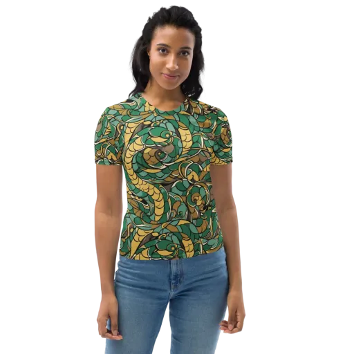 Verdant Dragonwork on a Women's Crew Neck T-Shirt