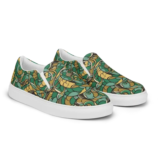 Verdant Dragonwork on a Men's Slip-On Canvas Shoes