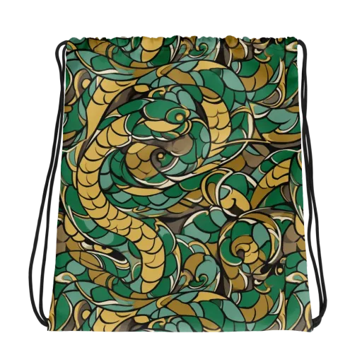 Verdant Dragonwork on a Drawstring Bag