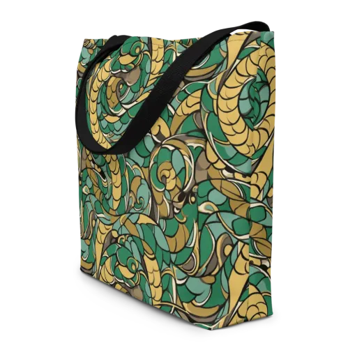 Verdant Dragonwork on a Large Tote Bag W/ Pocket