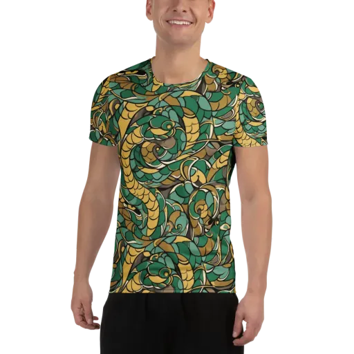 Verdant Dragonwork on a Men's Athletic T-Shirt