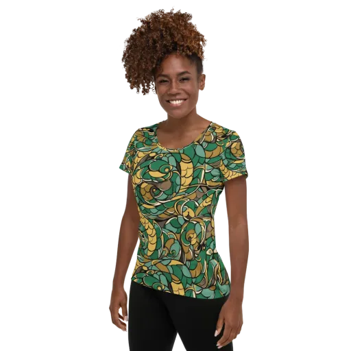 Verdant Dragonwork on a Women's Athletic T-Shirt