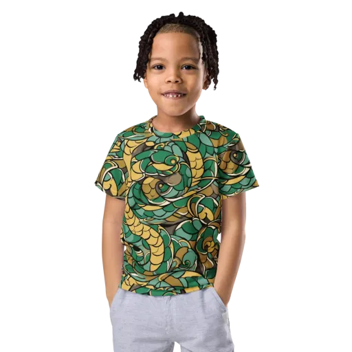 Verdant Dragonwork on a Kids Crew Neck T-Shirt