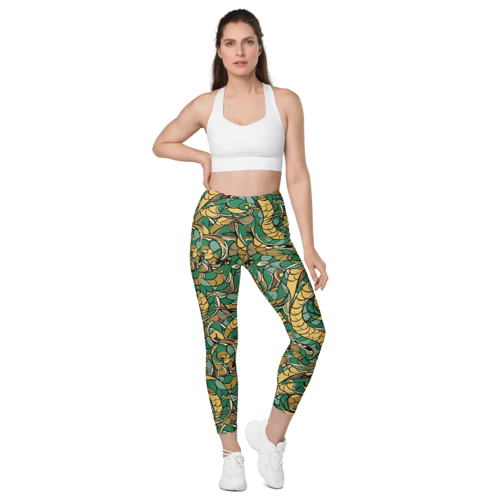 Verdant Dragonwork on Leggings with Pockets — Front