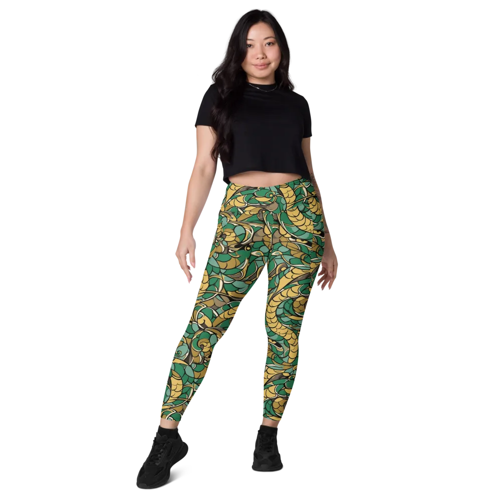 Verdant Dragonwork on Leggings with Pockets — Front