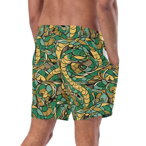 Verdant Dragonwork on a Swim Trunks