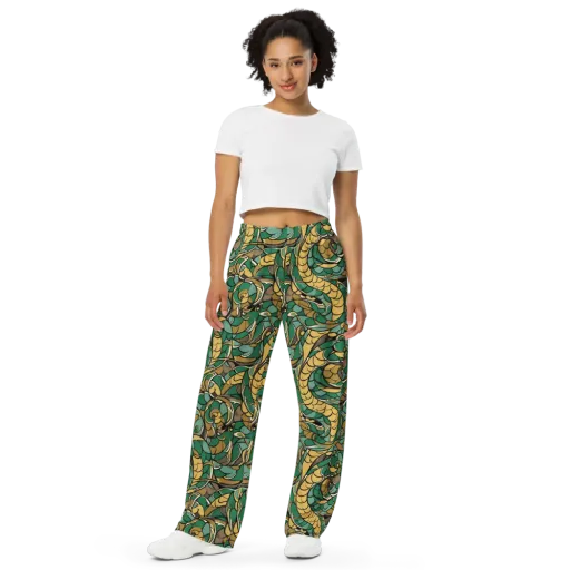 Verdant Dragonwork on a Wide-Leg Pants