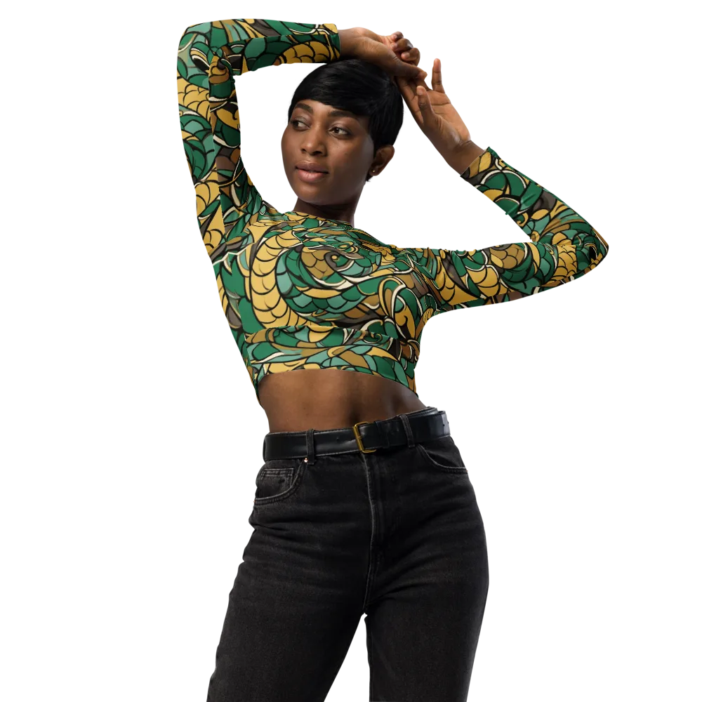 Verdant Dragonwork on Long Sleeve Crop Top — Front