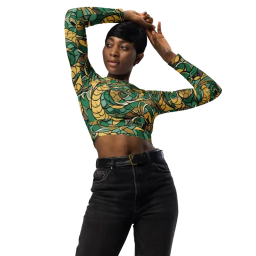 Verdant Dragonwork on a Long Sleeve Crop Top