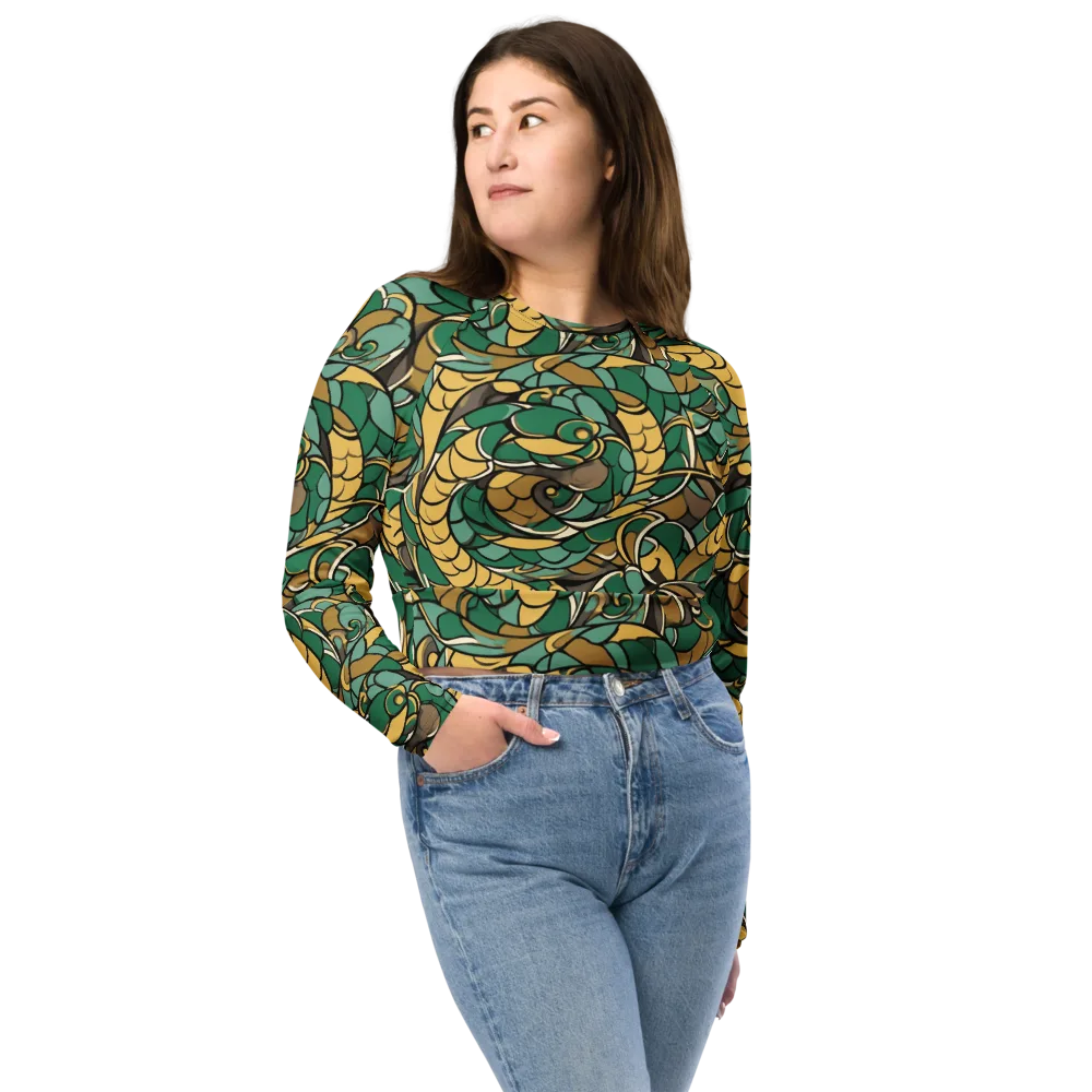 Verdant Dragonwork on Long Sleeve Crop Top — Front