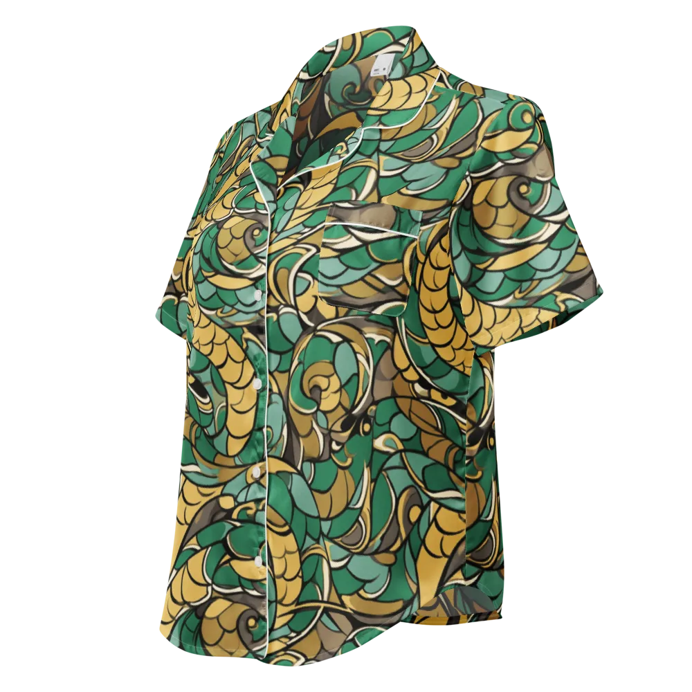 Verdant Dragonwork on Women's Short Sleeve Pajama Top — Left Front