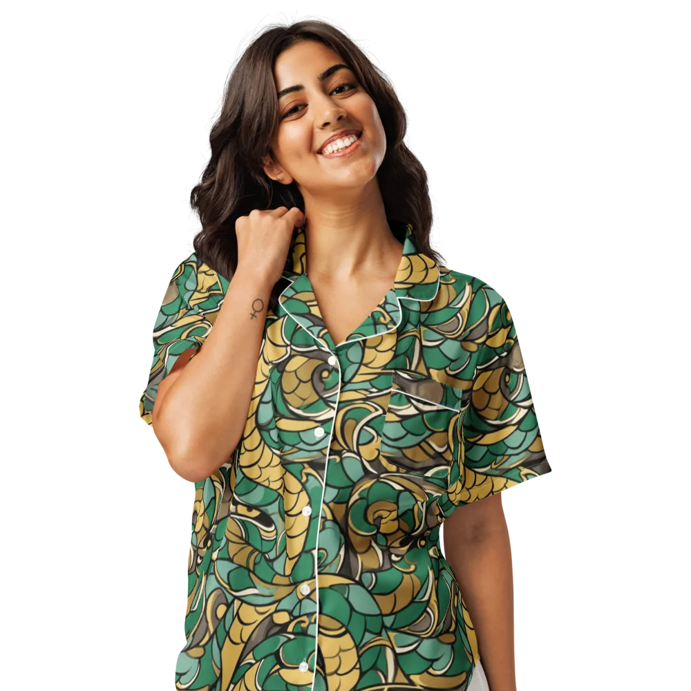 Verdant Dragonwork on Women's Short Sleeve Pajama Top — Front