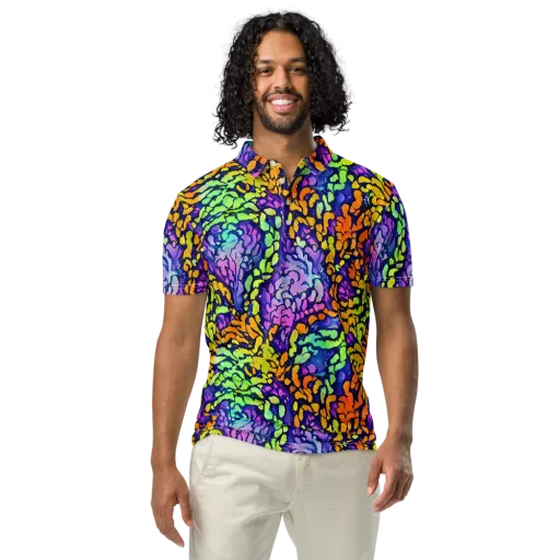 Surreal Waveforms on a Men's Slim Fit Polo Shirt