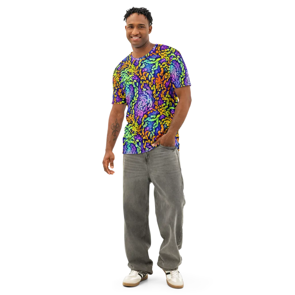 Surreal Waveforms on Men's Cotton Crew Neck T-Shirt — Front