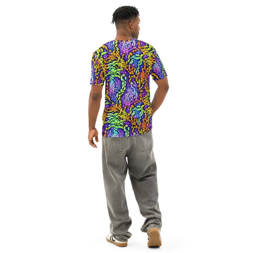 Surreal Waveforms on Men's Cotton Crew Neck T-Shirt — Back