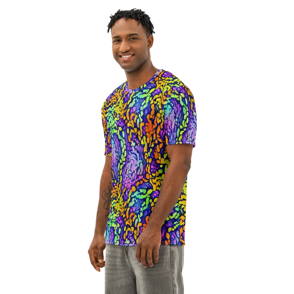 Surreal Waveforms on Men's Cotton Crew Neck T-Shirt — Left Front