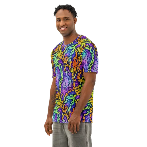 Surreal Waveforms on a Men's Cotton Crew Neck T-Shirt