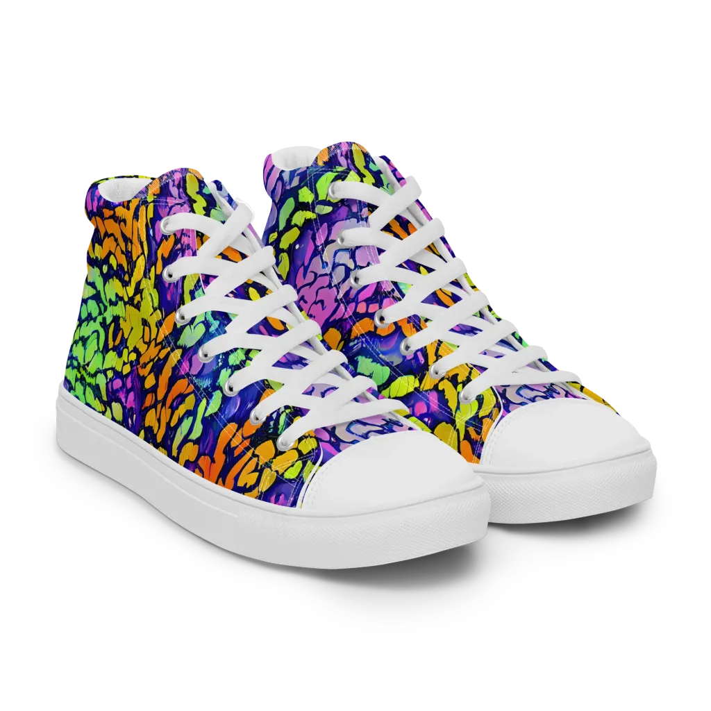 Surreal Waveforms on Men's High Top Canvas Shoes — Right Front