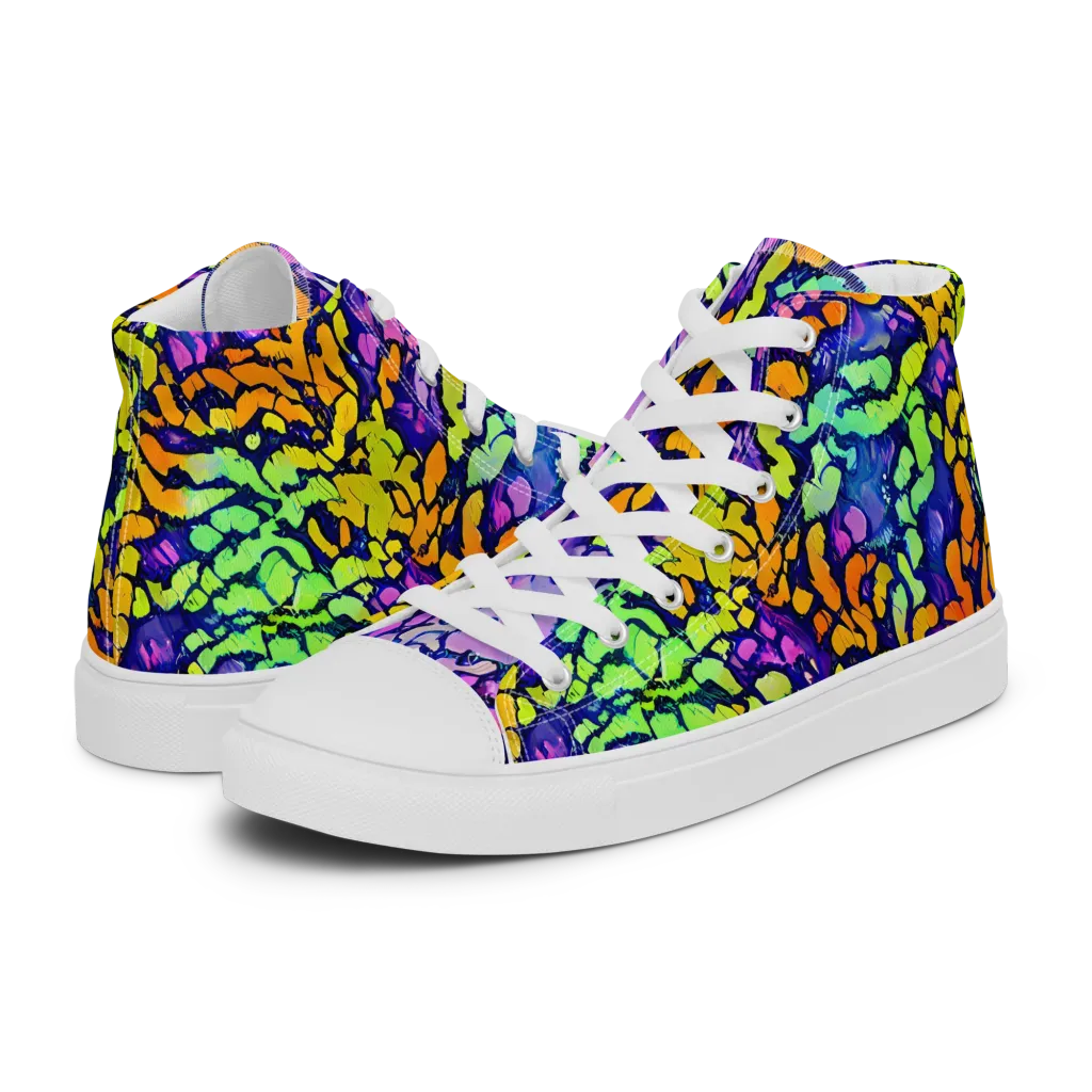 Surreal Waveforms on Men's High Top Canvas Shoes — Left