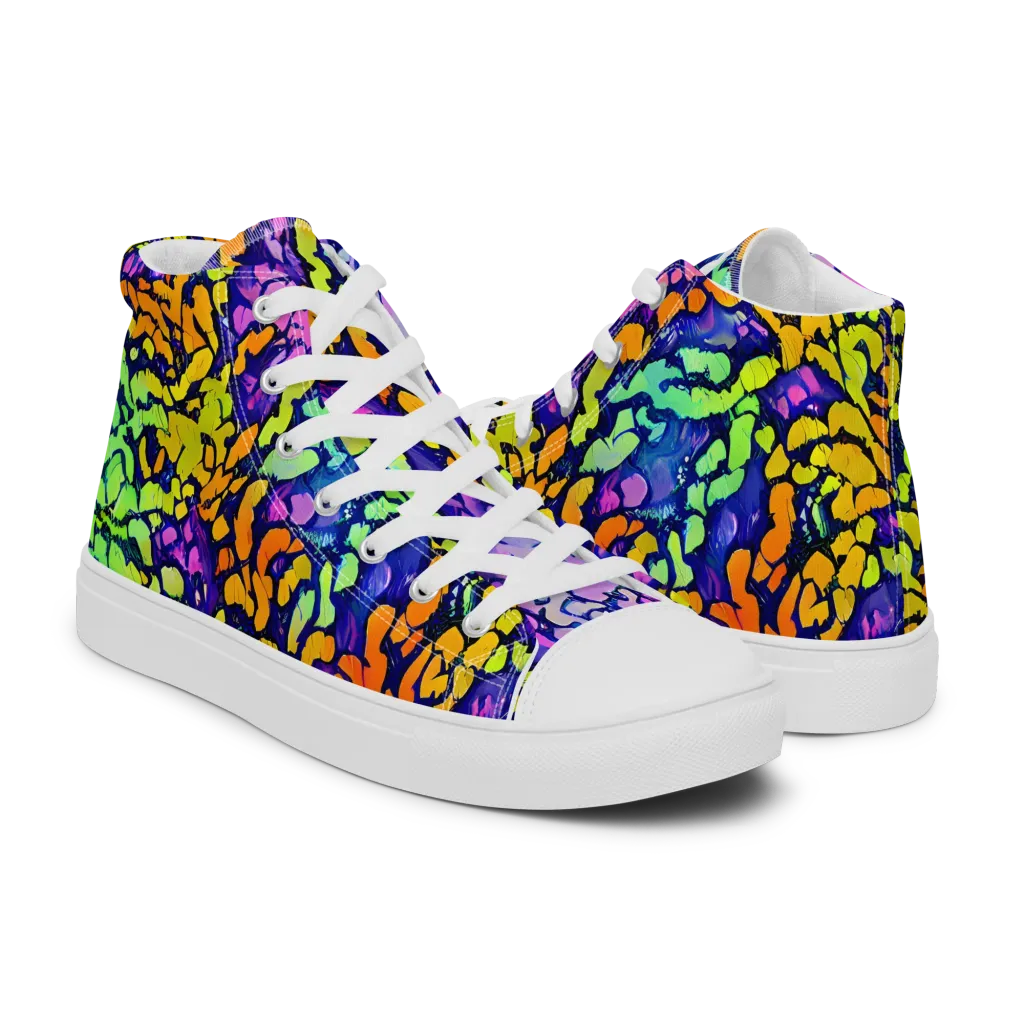 Surreal Waveforms on Men's High Top Canvas Shoes — Right
