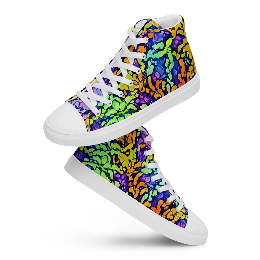 Surreal Waveforms on Men's High Top Canvas Shoes — Front