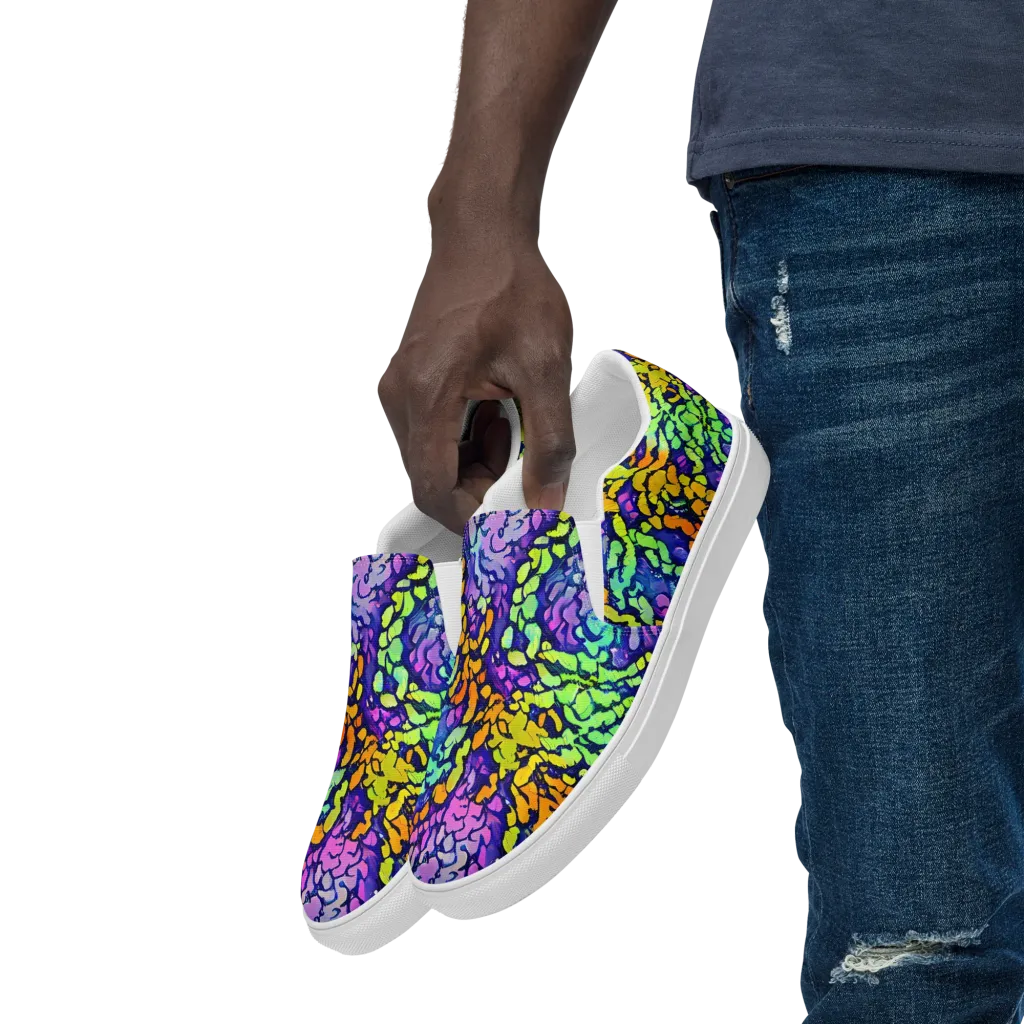 Surreal Waveforms on Men's Slip-On Canvas Shoes — Left Front