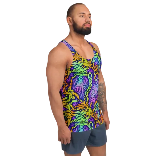 Surreal Waveforms on a Men's Tank Top
