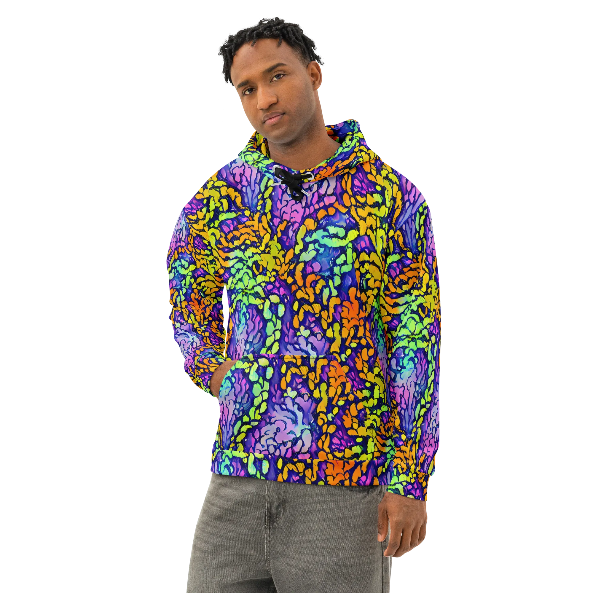 Surreal Waveforms on Cotton Hoodie — Left Front
