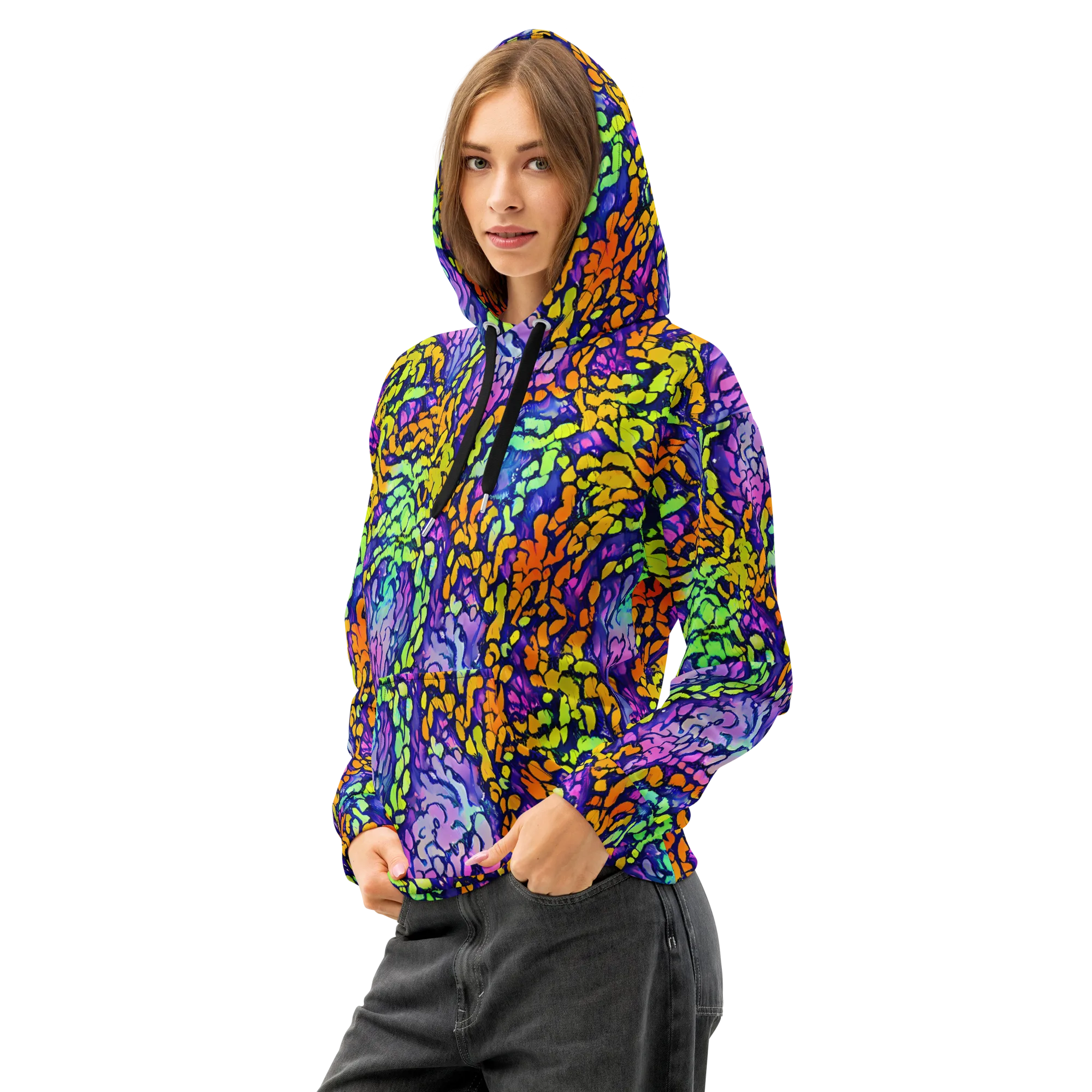Surreal Waveforms on Cotton Hoodie — Left Front