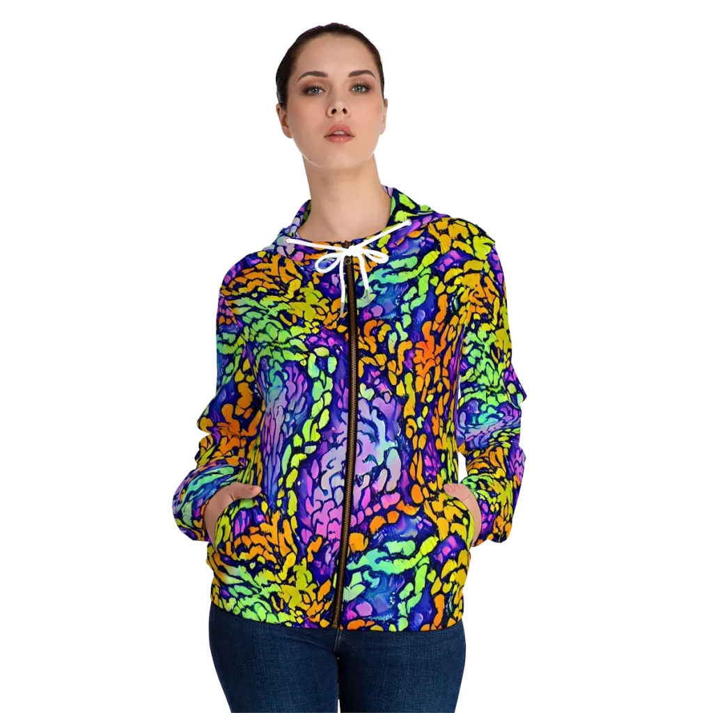 Surreal Waveforms on Women's Full-Zip Hoodie — Front On Person
