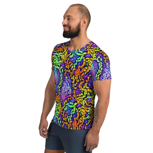 Surreal Waveforms on a Men's Athletic T-Shirt
