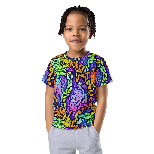 Surreal Waveforms on a Kids Crew Neck T-Shirt