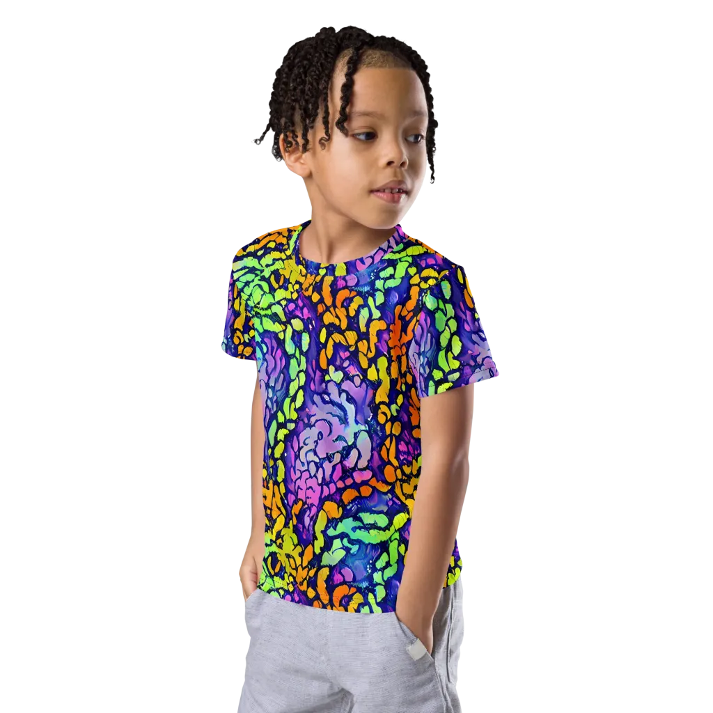 Surreal Waveforms on Kids Crew Neck T-Shirt — Left Front