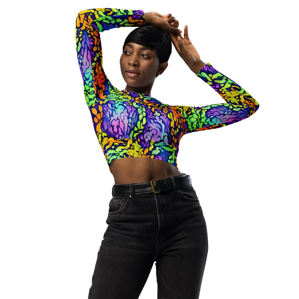 Surreal Waveforms on Long Sleeve Crop Top — Front