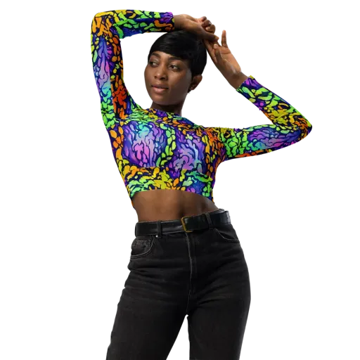 Surreal Waveforms on a Long Sleeve Crop Top