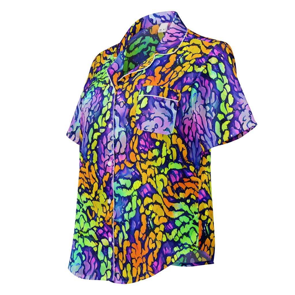 Surreal Waveforms on Women's Short Sleeve Pajama Top — Left Front