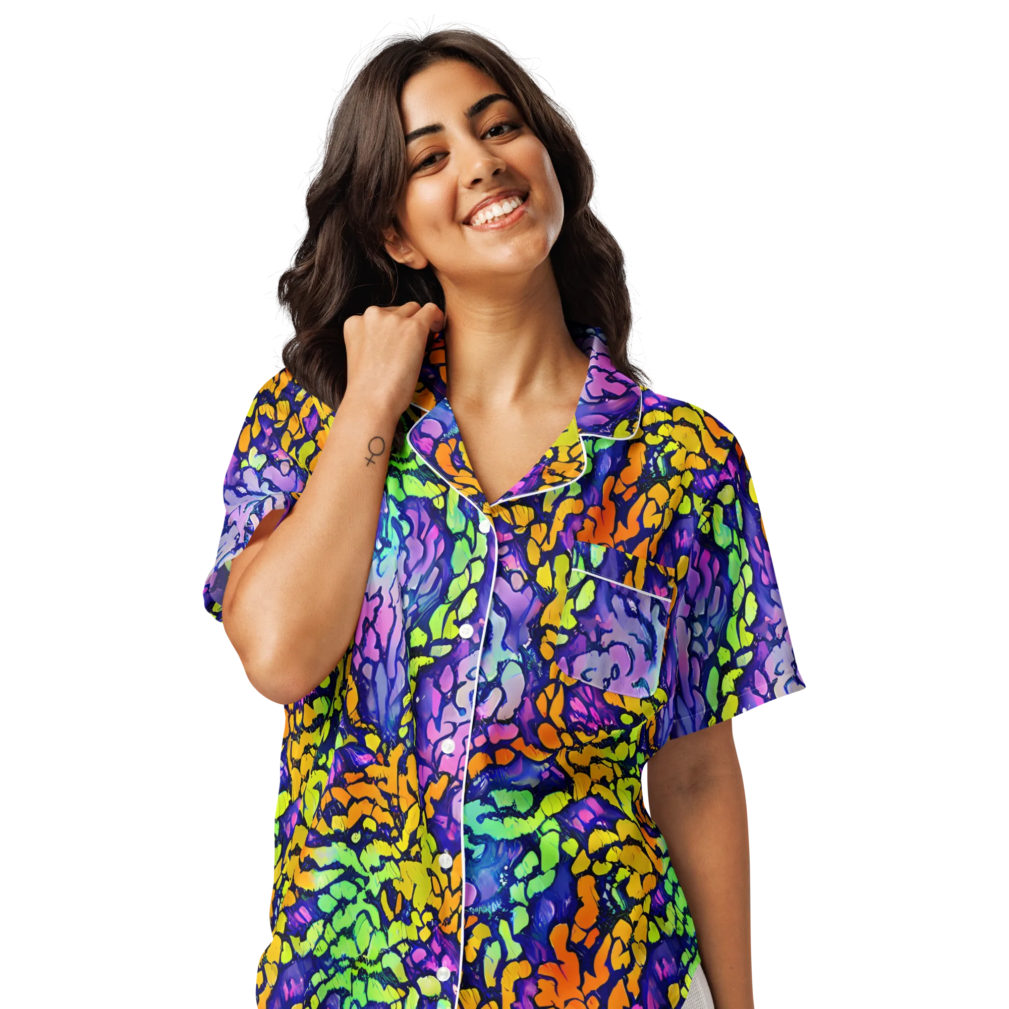 Surreal Waveforms on Women's Short Sleeve Pajama Top — Front