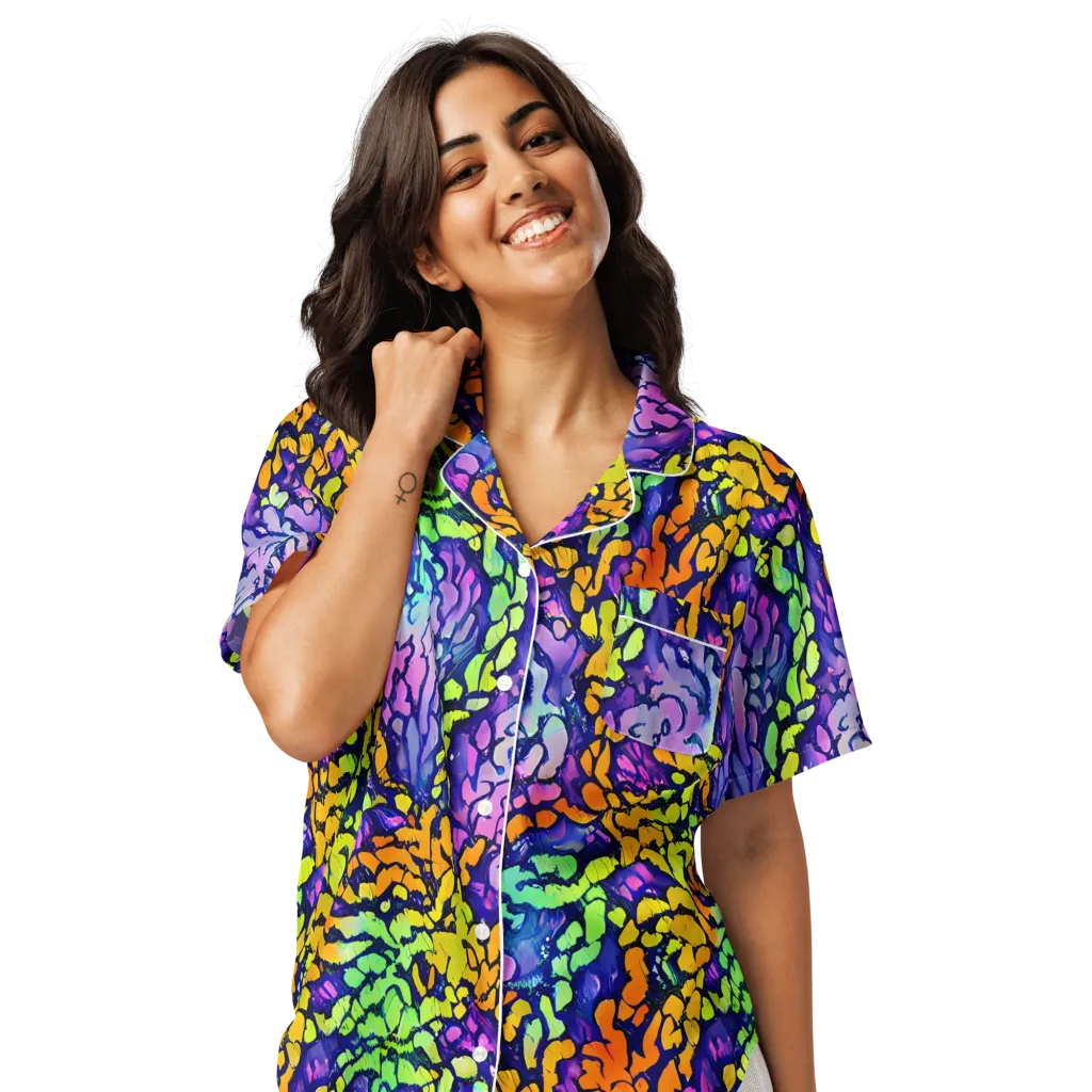Surreal Waveforms on Women's Short Sleeve Pajama Top — Front