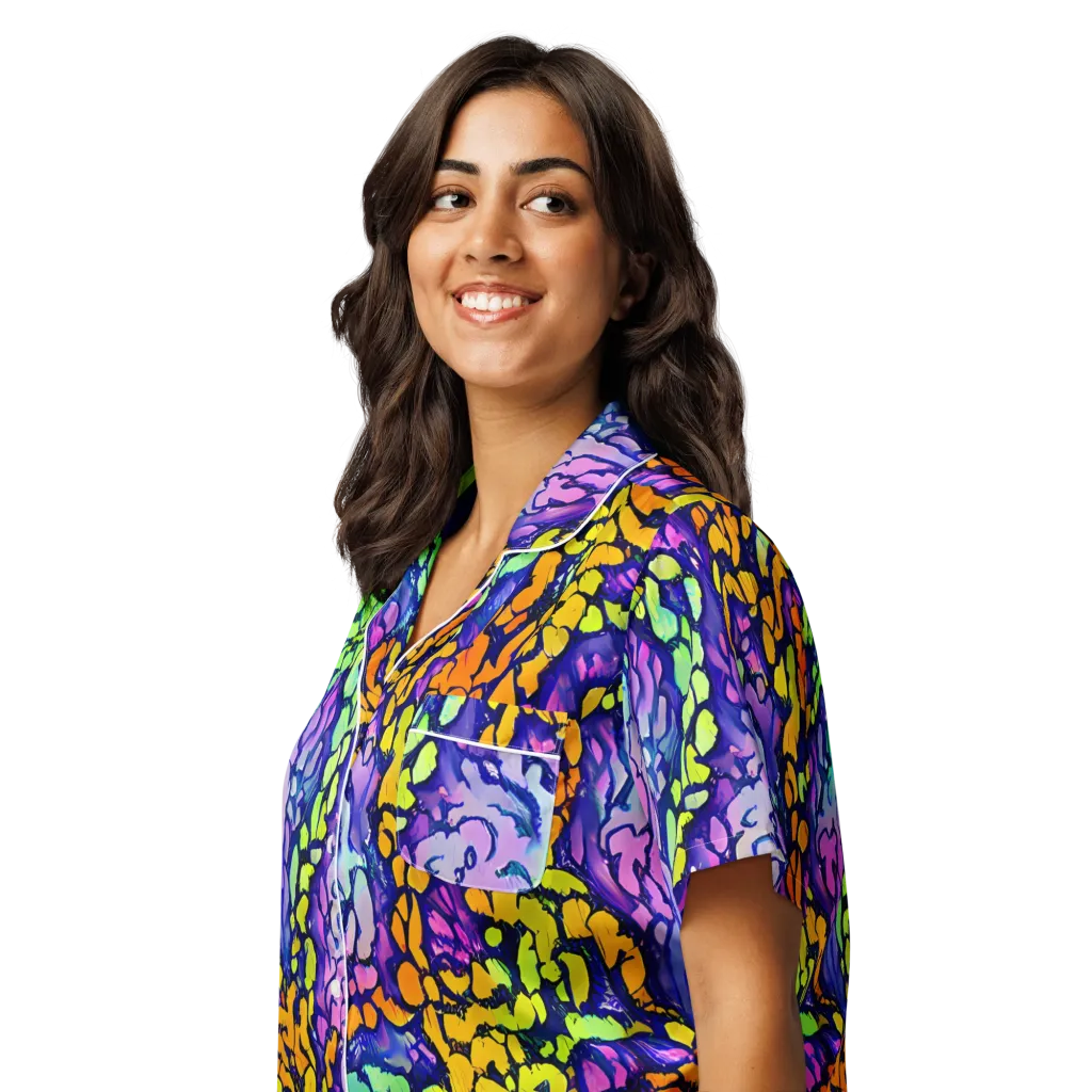 Surreal Waveforms on Women's Short Sleeve Pajama Top — Left Front
