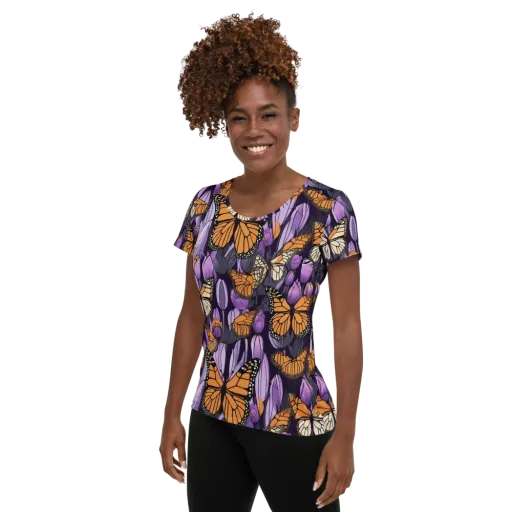 Monarch Nocturne on a Women's Athletic T-Shirt