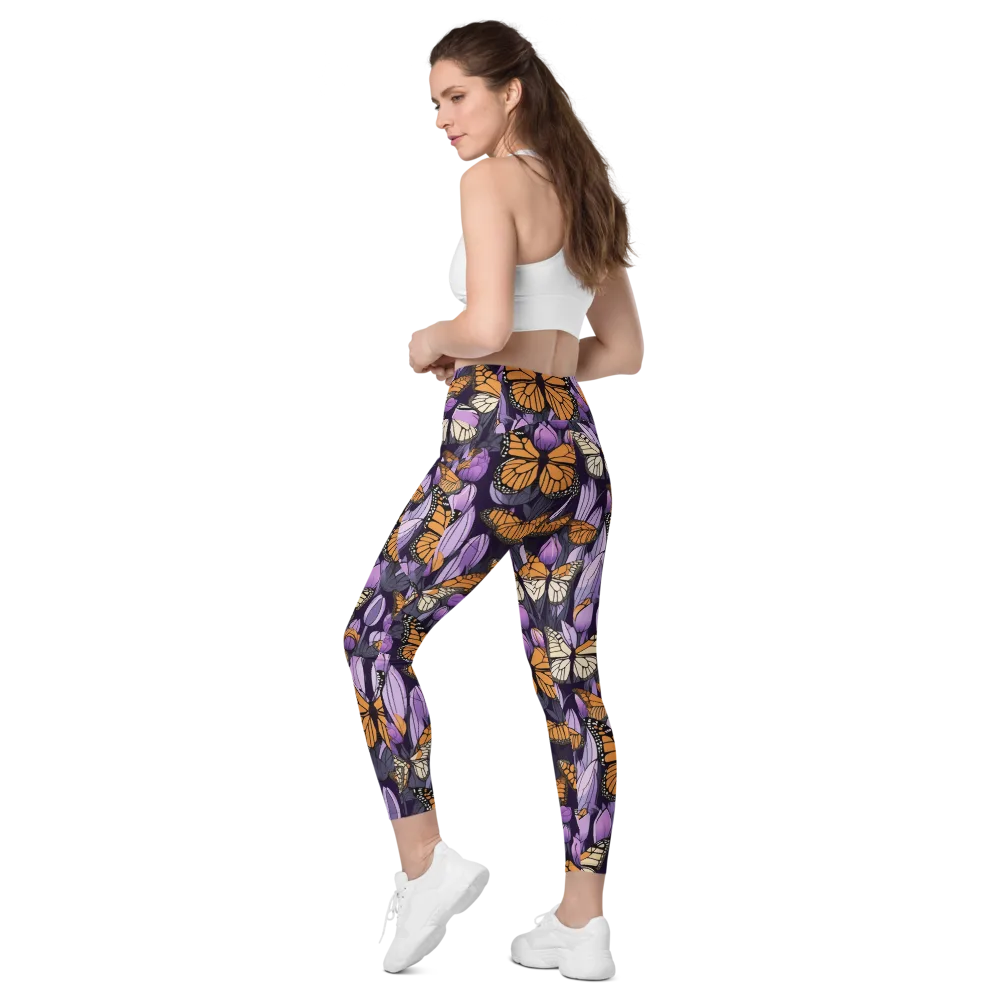 Monarch Nocturne on Leggings with Pockets — Left Back