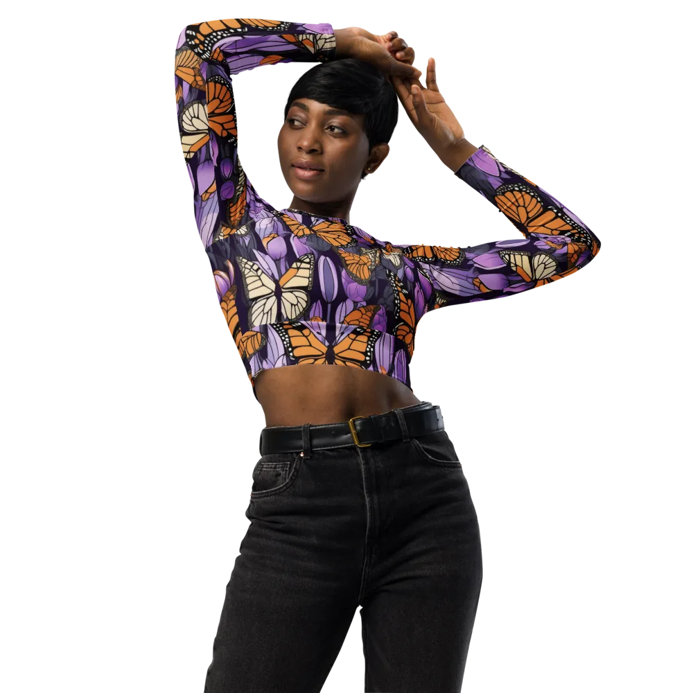Monarch Nocturne on Long Sleeve Crop Top — Front