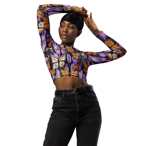 Monarch Nocturne on a Long Sleeve Crop Top
