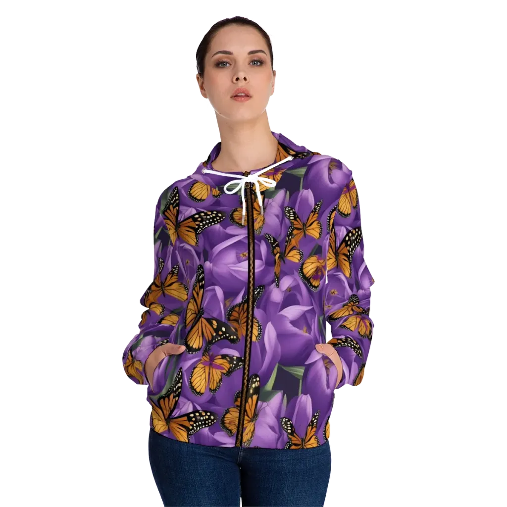 Monarch Violet on Women's Full-Zip Hoodie — Front On Person