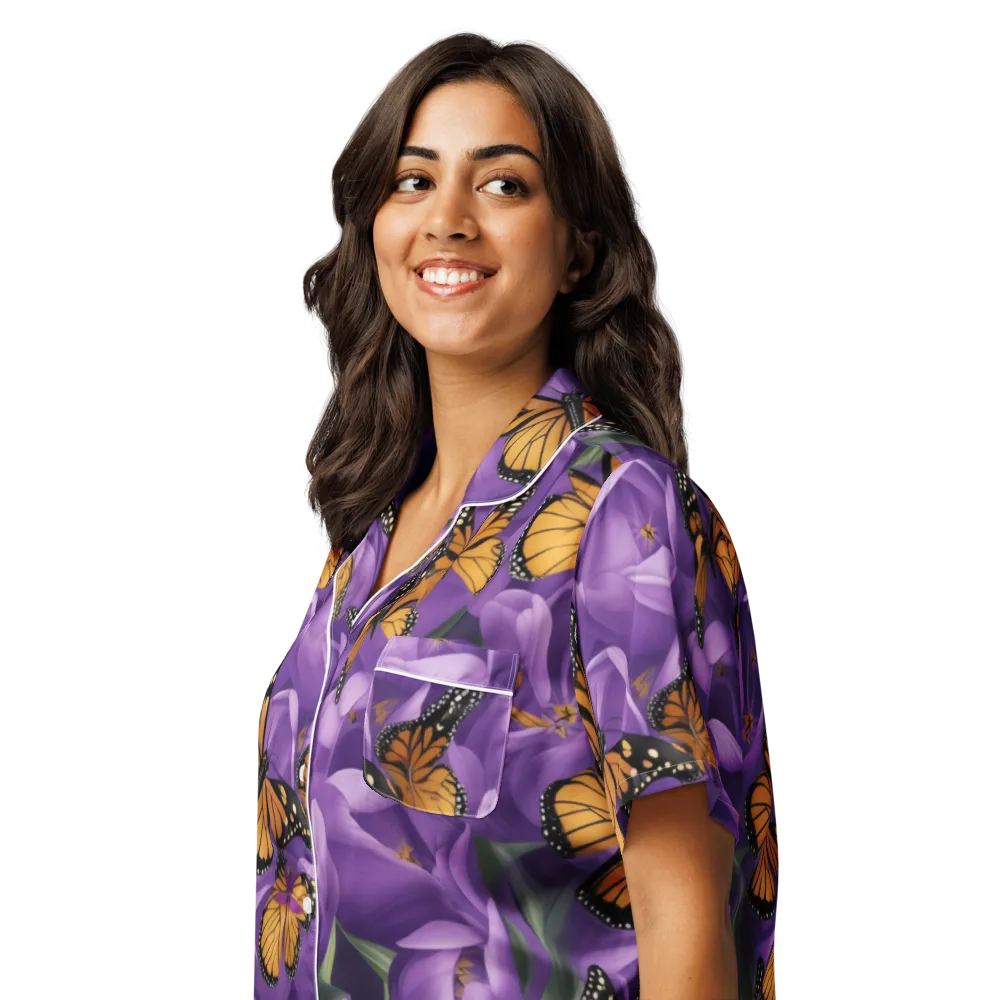 Monarch Violet on Women's Short Sleeve Pajama Top — Left Front